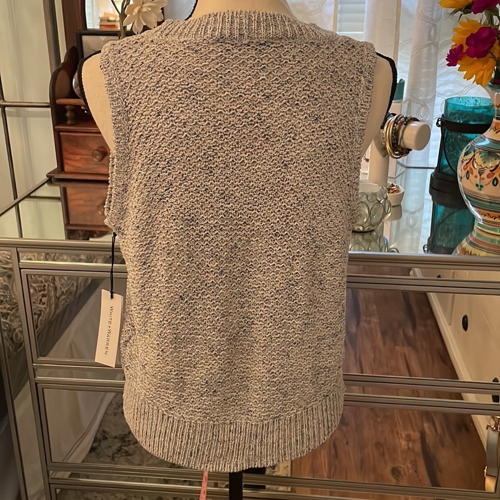 White + Warren Size L cable tank sleeveless sweater. Indigo combo. - Picture 6 of 15